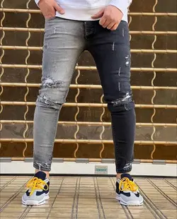 شلوار جین طوسی دو رنگ