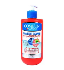 کرم صورت بمب آبرسان حاوی هیالورونیک اسید و کوآنزیم کیوتن با عصاره توت و پشن برک 500میل کامان WATER BOMB HYDRATOR WITH Q10 COMEON