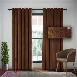 پرده مخمل ساده قهوه ای سوخته رنگ پارچه شانل کد 4744