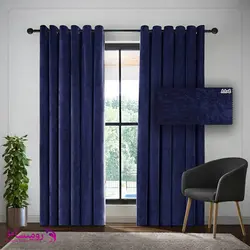 پرده مخمل ساده آبی نفتی رنگ پارچه شانل کد 8804