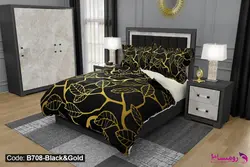 روتختی طرح برگ مشکی با امکان تغییر رنگ پشت لحاف و ملحفه کد B708-3