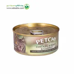 کنسرو غذای گربه پتچی مدل پته مرغ،اردک،هویج Chicken &amp; Duck &amp; Carrot وزن 120 گرم