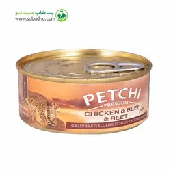 کنسرو غذای گربه پتچی مدل مرغ،گوشت،لبو Chicken &amp; Beef &amp; Beet وزن 120 گرم