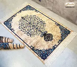 سجاده مدل قالیچه گل برجسته طرح درخت سورمه ای - صفاهوم