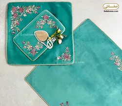 سجاده و جانماز مخمل گلدوزی ملیسا سبزآبی - صفاهوم