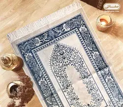 سجاده kadifeteks مدل قالیچه گل برجسته آبی دودی - صفاهوم