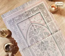 سجاده kadifeteks مدل قالیچه ای شاینی گل برجسته صورتی روشن - صفاهوم