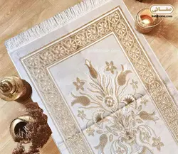 سجاده kadifeteks مدل قالیچه ای شاینی گل برجسته طلایی - صفاهوم