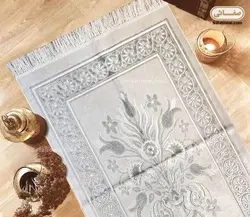 سجاده kadifeteks مدل قالیچه ای شاینی گل برجسته نقره ای - صفاهوم