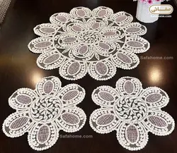 رومیزی قیطان دوزی ۳ تکه گرد مدل صدف لمه دار شیری صورتی - صفاهوم