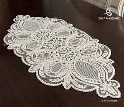 رومیزی جلومبلی قیطان دوزی مدل صدف لمه دار شیری - صفاهوم