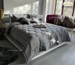 روتختی دو نفره مخمل ۸ تکه طرح کندو طوسی - صفاهوم