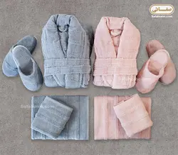 سرویس حوله عروس و داماد سالوینو آبی صورتی - صفاهوم