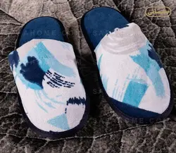 دمپایی حوله ای پودایران طرح براش آبی - صفاهوم