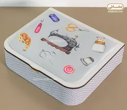 جعبه و وسایل خیاطی طرح چرخ خیاطی و لوازم طوسی - صفاهوم