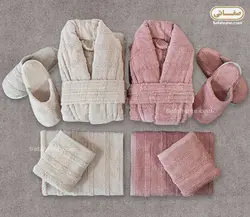 سرویس حوله عروس و داماد سالوینو کرم صورتی - صفاهوم