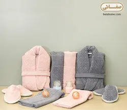 ست حوله عروس و داماد ماربل نوک مدادی و صورتی - صفاهوم