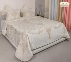 روتختی دو نفره عروس ۷ تکه طرح پتینه استلا شیری طلایی - صفاهوم