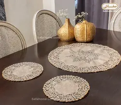 رومیزی جلو مبلی ۳ تکه طرح آترا گرد نسکافه ای - صفاهوم