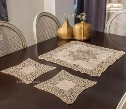 رومیزی جلو مبلی ۳ تکه طرح آترا مربع نسکافه ای - صفاهوم