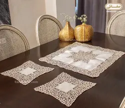 رومیزی جلو مبلی ۳ تکه طرح آترا مربع شیری - صفاهوم