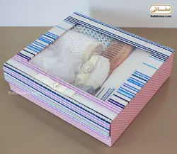 جعبه لوازم حمام طرح راه راه بنفش آبی - صفاهوم