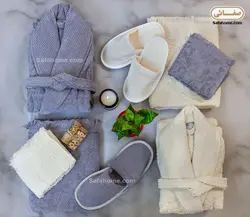 سرویس حوله عروس و داماد طوسی سفید لیندو - صفاهوم