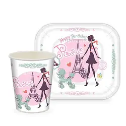 پیش دستی و لیوان تم تولد دختر پاریس مدل STBT408