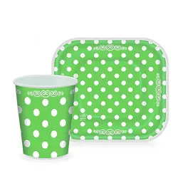 پیش دستی و لیوان تم تولد سبز خال سفید مدل STBT922