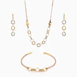 سرویس طلا 18 عیار زنانه زنجیری مدل حلقه و گوی کد ST0131