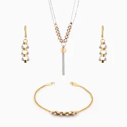 سرویس طلا 18 عیار زنانه زنجیری مدل گوی و مکعب کد ST0147