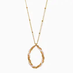 گردنبند طلا 18 عیار زنانه زنجیری با سنگ مروارید مدل آویز گرد گوی دار کد NL0320