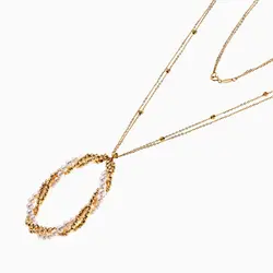 گردنبند طلا 18 عیار زنانه زنجیری با سنگ مروارید مدل آویز گرد گوی دار کد NL0320