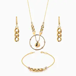 سرویس طلا 18 عیار زنانه زنجیری مدل کارتیر با آویز کد ST0126