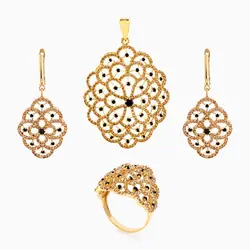 نیم ست طلا 18 عیار زنانه با نگین اتمی مدل اسلیمی طرح گل کد ST0086