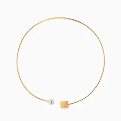 سرویس طلا 18 عیار زنانه چوکر با سنگ مروارید مدل مروارید و مکعب کد ST0182