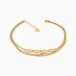 پابند طلا 18 عیار زنانه زنجیری مدل گوی و پولک طرح دار کد AL0039