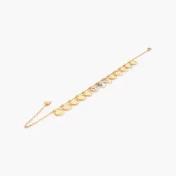 پابند طلا 18 عیار زنانه زنجیری مدل آویز پولک و گل کد AL0079