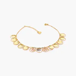 پابند طلا 18 عیار زنانه زنجیری مدل آویز پولک و گل کد AL0079