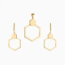 نیم ست طلا 18 عیار زنانه اسپرت مدل هندسی شش ضلعی کد ST0102