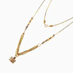 گردنبند طلا 18 عیار زنانه مدل زنجیر و گوی با آویز مکعب کد NL0217