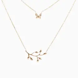 گردنبند طلا 18 عیار زنانه فانتزی مدل برگ و پروانه کد NL0006