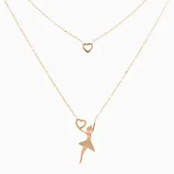 گردنبند طلا 18 عیار دخترانه فانتزی مدل قلب و فرشته کد NL0010