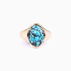 انگشتر طلا 18 عیار زنانه با سنگ فیروزه مدل کلاسیک کد RG0006