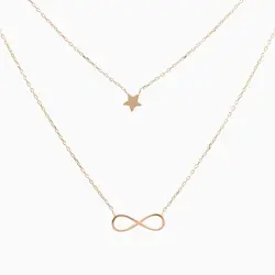 گردنبند طلا 18 عیار دخترانه زنجیری مدل ستاره و بینهایت کد NL0016