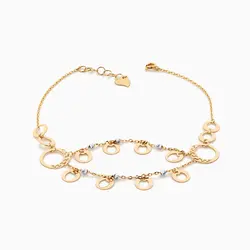 پابند طلا 18 عیار زنانه زنجیری مدل گوی و پولک طرح دار کد AL0029