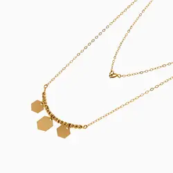 گردنبند طلا 18 عیار زنانه زنجیری مدل گوی و پولک شش ضلعی کد NL0300