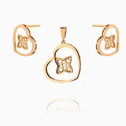 نیم ست طلا 18 عیار زنانه فانتزی مدل قلب و گل کد ST0183