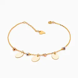 پابند طلا 18 عیار زنانه زنجیری مدل گوی و آویز پولک کد AL0059