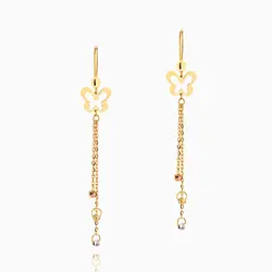 گوشواره طلا 18 عیار زنانه زنجیری مدل پروانه و گوی کد ER0166